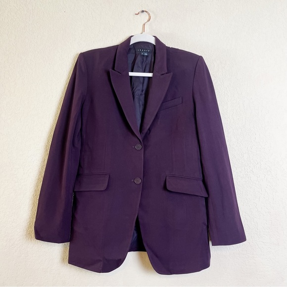 Theory Andorie Textured Peak Lapel Blazer Purple Maroon Size 10 - Picture 2 of 7